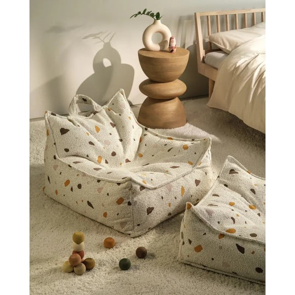 Bela otroška vreča za sedenje iz tkanine bouclé in šenilje Terrazzo Chair – Wigiwama-image-1