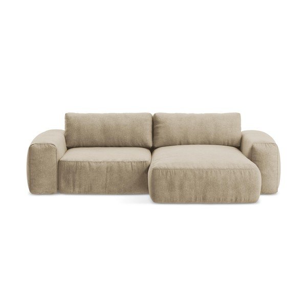 Svetlo rjava raztegljiva kotna sedežna garnitura iz šenilje (desni kot/z ležalnikom) Kuki – Makamii