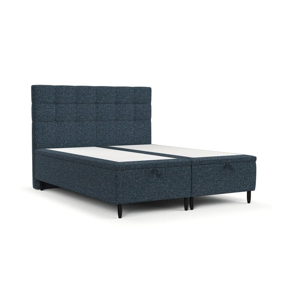 Temno modra oblazinjena zakonska postelja s prostorom za shranjevanje 200x200 cm Senses – Maison de Rêve