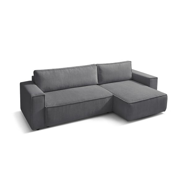 Temno siva raztegljiva kotna sedežna garnitura iz rebrastega žameta (s kotom po izbiri) Nihad – Bobochic Paris-image-3