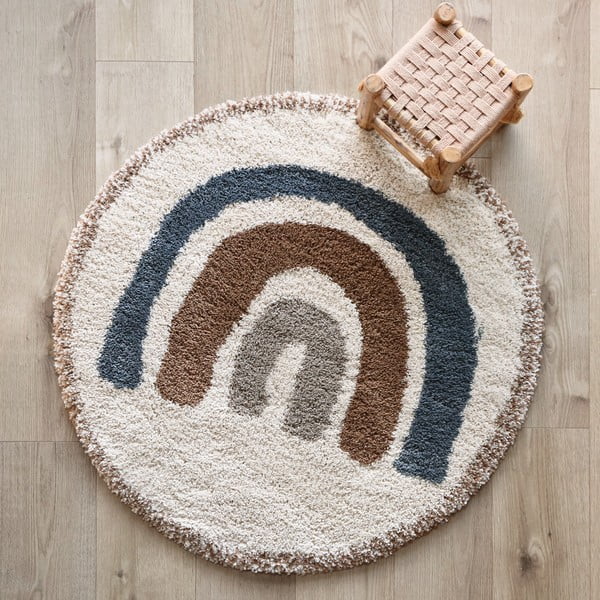 Bež-kremno bela otroška preproga iz mešanice jute ø120 cm Bohemian Rainbow Bleu – Nattiot-image-1