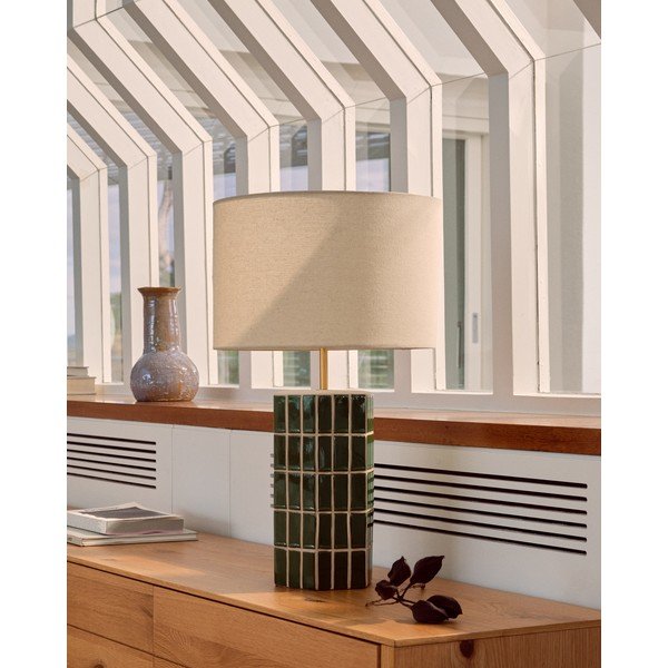 Zelena/kremno bela namizna svetilka s tekstilnim senčilom (višina 61,5 cm) Rue – Kave Home-image-1