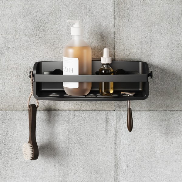 Črna plastična kopalniška polica z namestitvijo brez vrtanja Flex Adhesive – Umbra-image-3