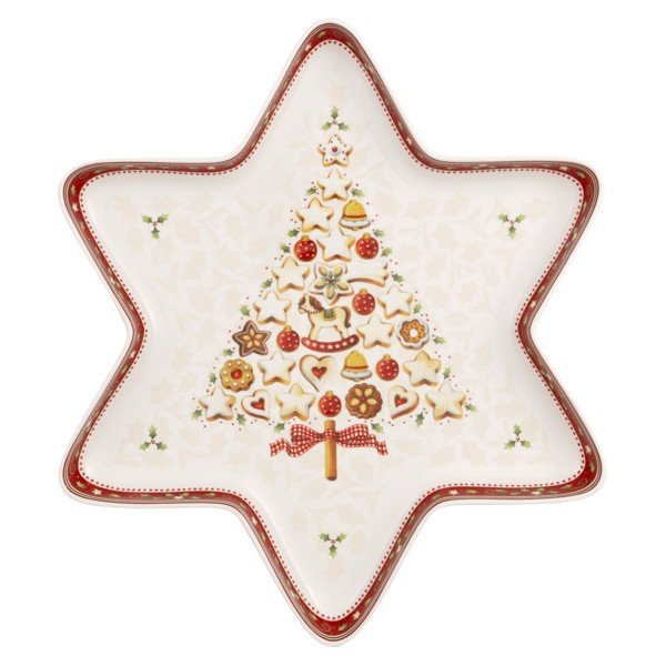 Rdeče-bela porcelanasta božična servirna skleda v obliki zvezde Villeroy&Boch Gingerbread Village, 37,2 x 32,5 cm-image-1