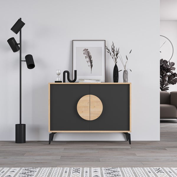 Črna/naravna nizka komoda v hrastovem dekorju 110x82 cm Vae – Marckeric-image-2