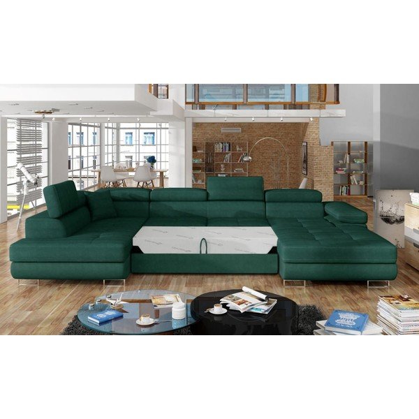 Zelena žametna raztegljiva/s prostorom za shranjevanje kotna sedežna garnitura (levi kot/v obliki črke "U") Rodrigo – ELTAP-image-2