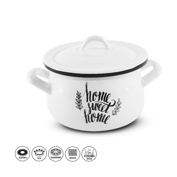 Bela emajlirana posoda s pokrovom Orion Home Sweet, 3,5 l