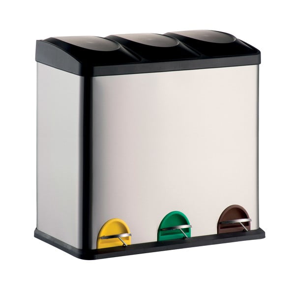 Jeklen koš za smeti za ločevanje odpadkov v mat srebrni barvi s pedalom 3x20 l Tri Selectif – MSV