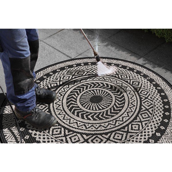 Črno-siva zunanja preproga Ragami Round, ø 120 cm-image-4