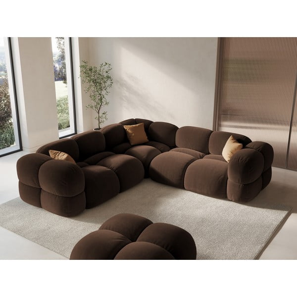 Temno rjava žametna kotna sedežna garnitura Loretto – Cosmopolitan Design-image-1