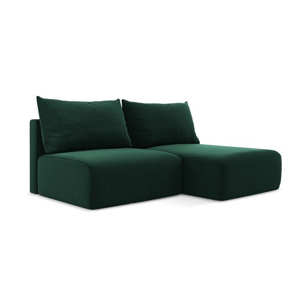 Temno zelena žametna raztegljiva/s prostorom za shranjevanje kotna sedežna garnitura (desni kot/z ležalnikom) Kalena – Makamii-image-2