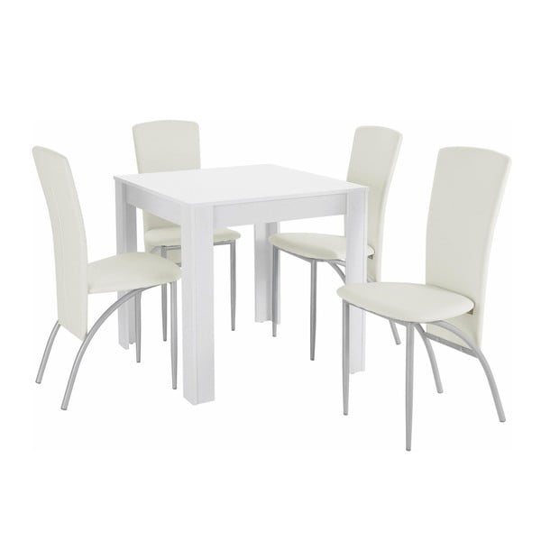 Garnitura jedilne mize in 4 belih jedilnih stolov Støraa Lori Nevada Duro Puro White
