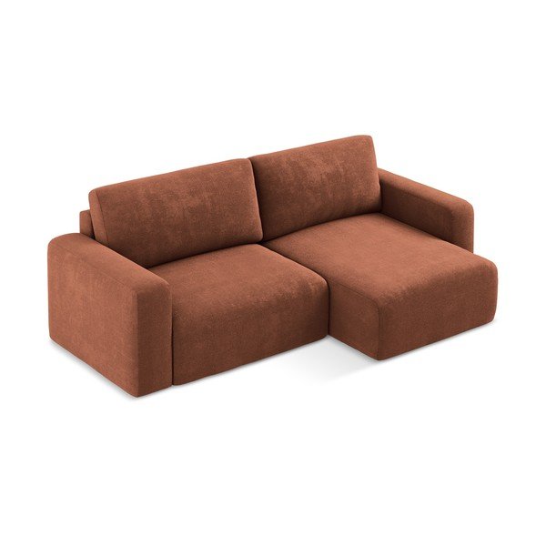 Raztegljiva/s prostorom za shranjevanje kotna sedežna garnitura iz šenilje v barvi terakote (desni kot/z ležalnikom) Kona – Makamii-image-2