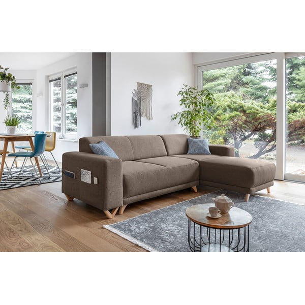 Rjava raztegljiva/s prostorom za shranjevanje kotna sedežna garnitura Classy Sophie – Miuform-image-3
