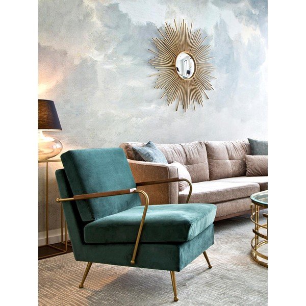 Stensko ogledalo s kovinskim okvirjem v zlati barvi Westwing Collection Ella, ø 104 cm-image-1