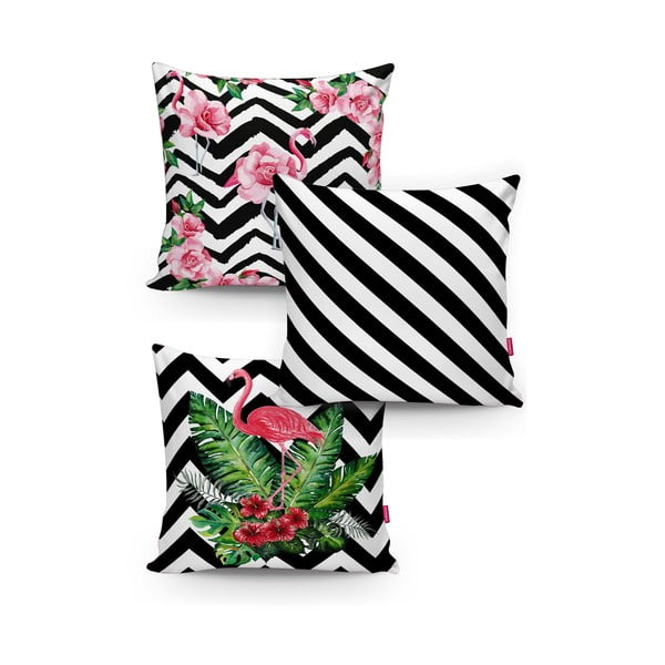 Komplet 3 prevlek za vzglavnik Minimalist Cushion Covers BW Stripes Jungle, 45 x 45 cm