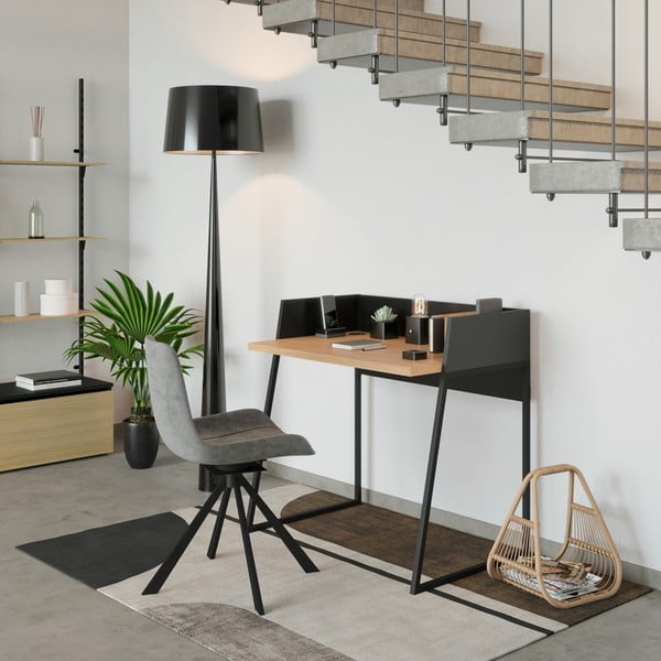 Črna delovna miza z detajli iz hrastovega lesa TemaHome Volga-image-1