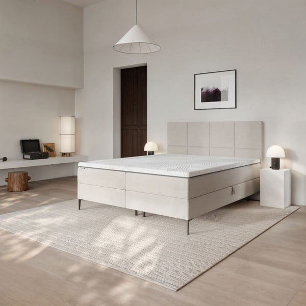 Bež boxspring postelja s prostorom za shranjevanje 160x200 cm Bufo – MESONICA-image-1
