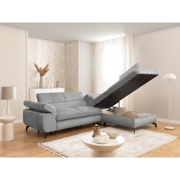 Svetlo siva kotna sedežna garnitura iz rebrastega žameta (desni kot/v obliki črke L) Marbeya  – Ropez-image-4