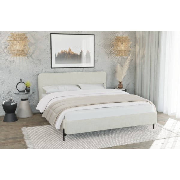 Bež oblazinjena zakonska postelja z letvenim dnom 160x200 cm Barker – Ropez-image-2