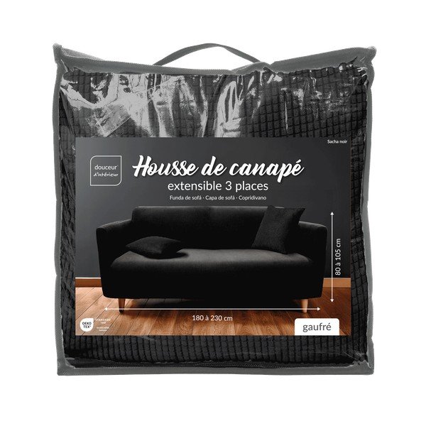 Črna raztegljiva prevleka za sedežno garnituro za trosed Sacha – douceur d'intérieur-image-3