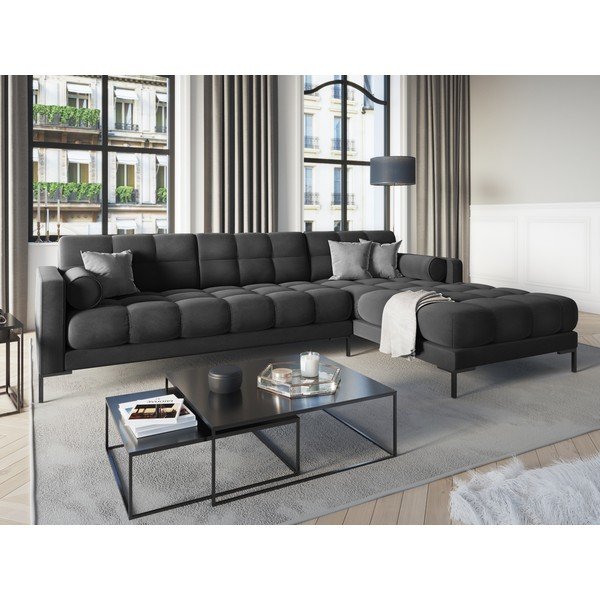 Temno siva žametna kotna sedežna garnitura Cosmopolitan Design Bali, desni kot-image-1