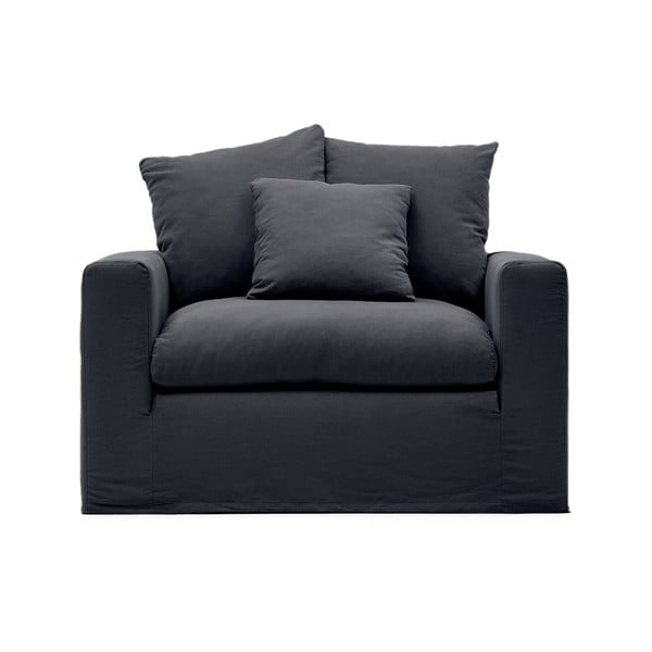 Antracitno siv lanen fotelj Nora – Kave Home-image-2