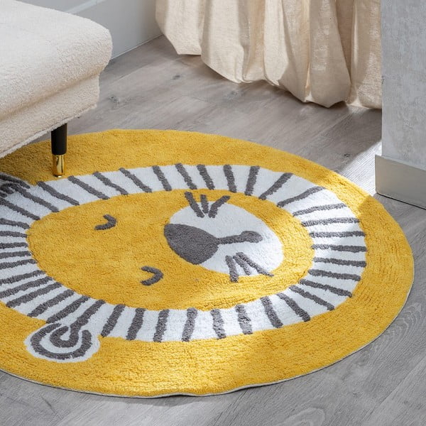 Oker rumena bombažna otroška preproga ø 100 cm Lion – Ixia-image-1