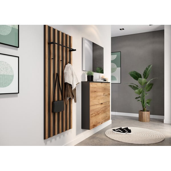 Antracitno siva/naravna preklopna/stenska omarica za čevlje v hrastovem dekorju 100x85x19 cm Renell – Germania-image-1