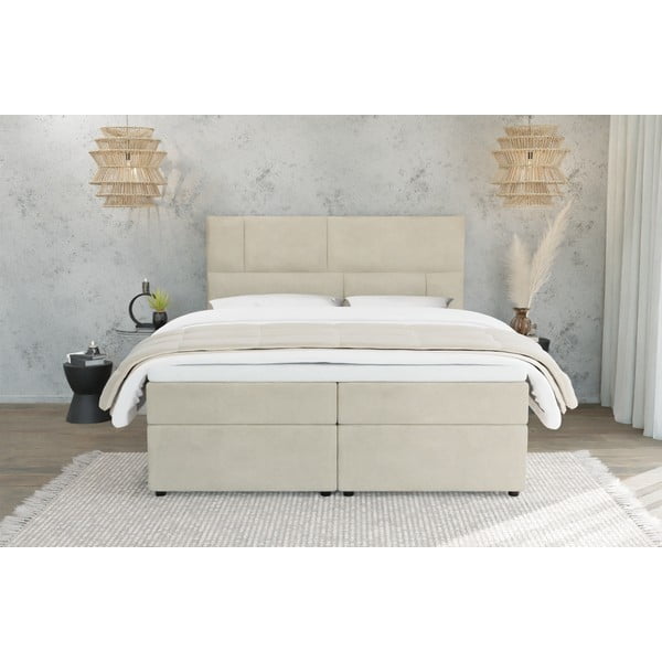 Bež boxspring postelja s prostorom za shranjevanje 180x200 cm Lola – Ropez-image-3