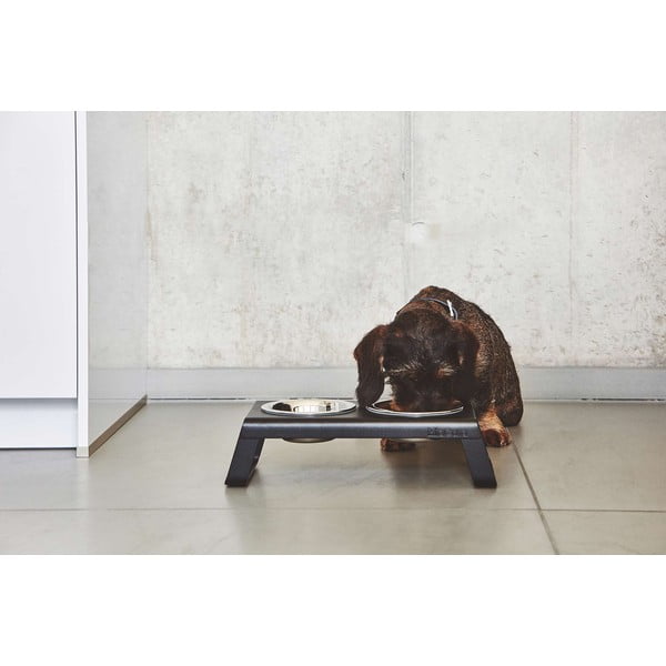 Kovinski komplet posod s podstavkom za pse Desco Black S – MiaCara-image-4