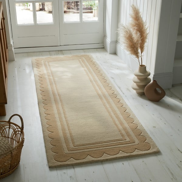Ročno tkan volnen tekač v naravni barvi 80x230 cm Lois Scallop – Flair Rugs-image-1
