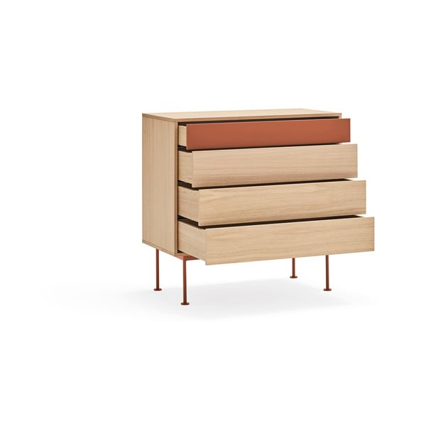 Opečnato rdeča komoda s hrastovim furnirjem Teulat Yoko-image-3