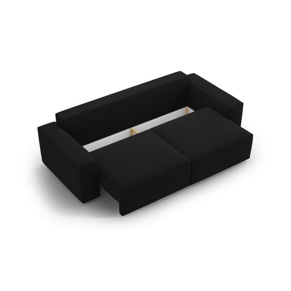 Črna žametna raztegljiva/s prostorom za shranjevanje sedežna garnitura 247 cm Jodie – Micadoni -image-3