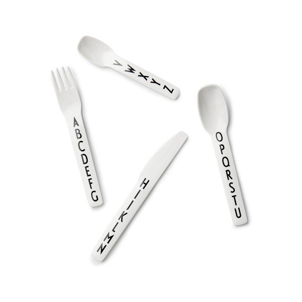 4-delni komplet belega otroškega jedilnega pribora Design Letters-image-2