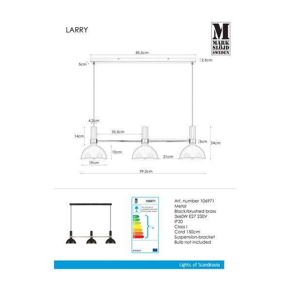 Črna trojna viseča svetilka Markslöjd Larry Black Gold-image-2