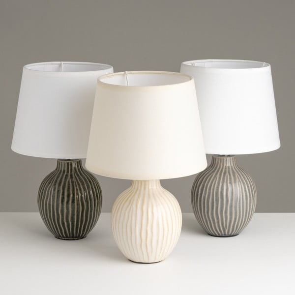 Kremno bela keramična namizna svetilka s tekstilnim senčnikom (višina 28 cm) – Casa Selección-image-2