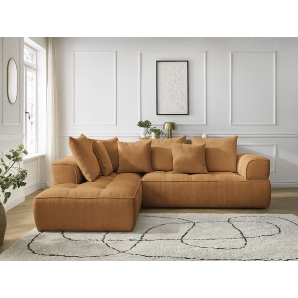 Gorčično rumena kotna sedežna garnitura iz šenilje (levi kot/v obliki črke L) Whesley – Bobochic Paris-image-1