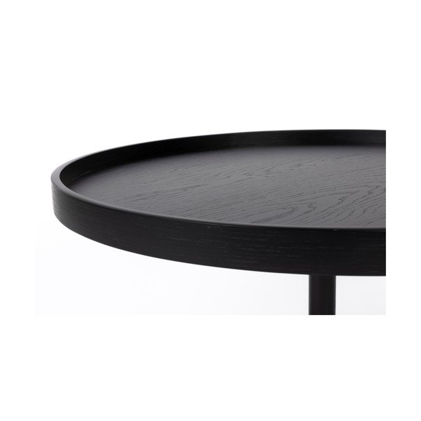 Črna okrogla klubska mizica z mizno ploščo v hrastovem dekorju ø 70 cm Yuri L – White Label-image-2