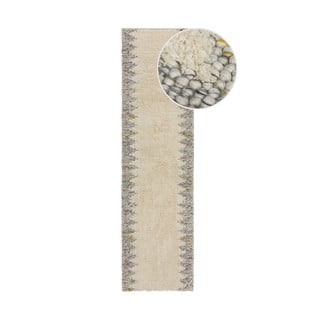 Siv/kremno bel ročno tkan tekač iz mešanice volne 60x230 cm Minerals Border – Flair Rugs