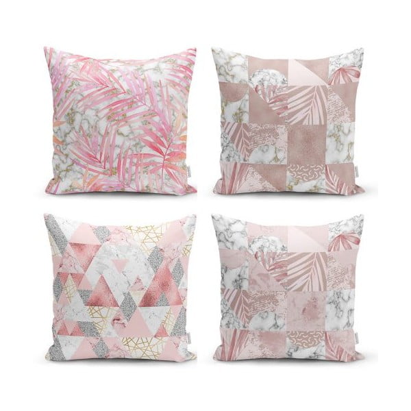 Komplet 4 dekorativnih prevlek za vzglavnik Minimalist Cushion Covers Pink Leaves, 45 x 45 cm