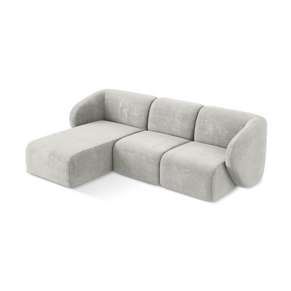 Svetlo siva kotna sedežna garnitura iz šenilje (levi kot/z ležalnikom) Lani – Makamii-image-2