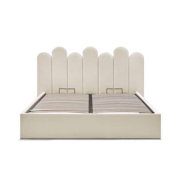 Bež oblazinjena zakonska postelja s prostorom za shranjevanje z letvenim dnom 160x200 cm Badja – Bobochic Paris-image-3