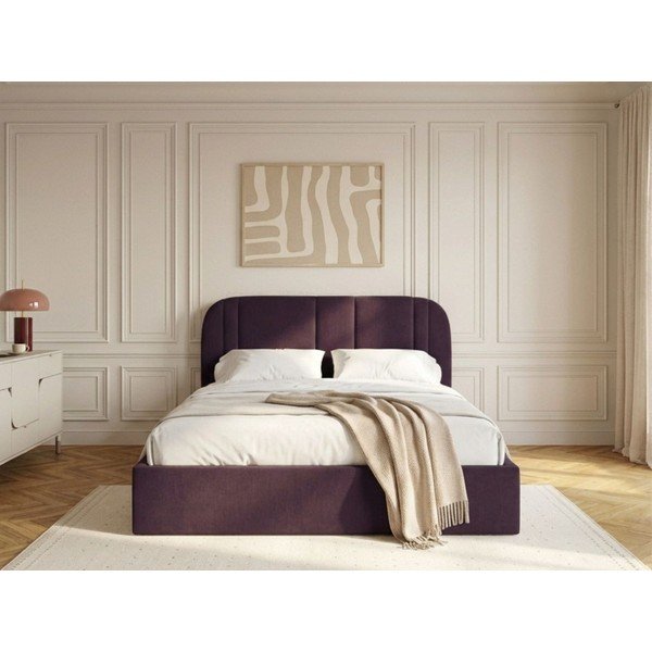 Vijolična oblazinjena zakonska postelja s prostorom za shranjevanje z letvenim dnom 180x200 cm Sidney – Bobochic Paris-image-2