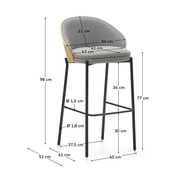 Barski stol v sivi in naravni barvi (višina sedeža 77 cm) Eamy – Kave Home-image-3