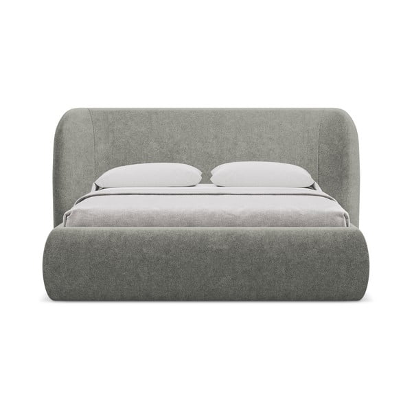 Siva oblazinjena zakonska postelja s prostorom za shranjevanje z letvenim dnom 140x200 cm Hauke – Makamii-image-3