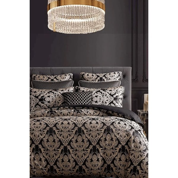 Črna posteljnina za zakonsko posteljo/podaljšana iz renforce bombaža z rjuho/4-delna 200x220 cm Damask – Mila Home-image-3