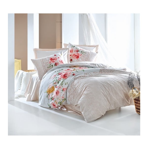 Komplet bombažne posteljnine za zakonsko posteljo Flora, 200 x 220 cm