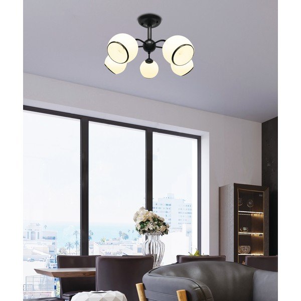 Črno-bela stropna svetilka s steklenim senčilom 56x56 cm Marinen – Candellux Lighting-image-1