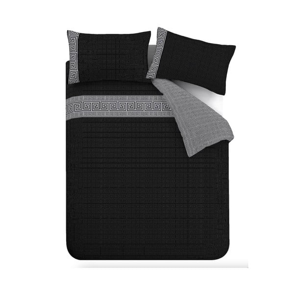 Črna posteljnina za zakonsko posteljo 200x200 cm Artemis Greek Key – Catherine Lansfield